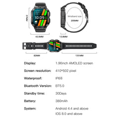 Reloj inteligente deportivo LEMFO K61 Pro de 1,96 pulgadas con Bluetooth 5.0