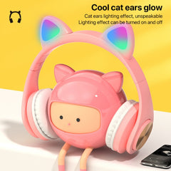 Auriculares Bluetooth con orejas de gato y luz