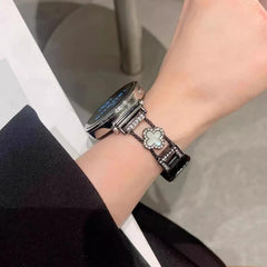 Correa de reloj híbrida de metal y cuero con...