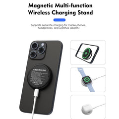 Cargador inalámbrico magnético multifunción de 15 W con soporte plegable.