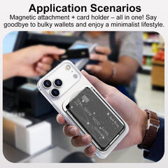 Bolsa con adhesivo magnético para la parte trasera del teléfono y ranuras para tarjetas.