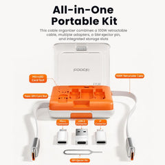 Estuche de almacenamiento para cable de carga retráctil multifuncional de 100 W