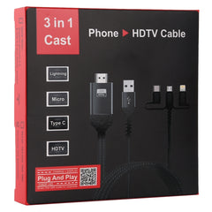 Cable Micro USB 3 en 1 + USB-C / Tipo-C + 8 pines a HDMI HDTV