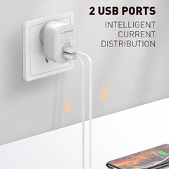 LDNIO A201 2.4A Doble cabezal de carga USB C...