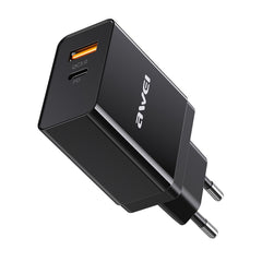 awei C-980 Cargador de viaje rápido tipo C + USB de 18 W, enchufe UE