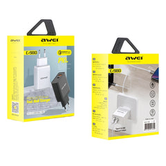 awei C-980 Cargador de viaje rápido tipo C + USB de 18 W, enchufe UE