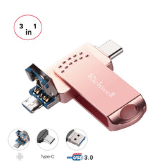 Richwell 3 en 1 128G Tipo-C + Micro USB + Disco flash USB 3.0
