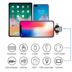 Adaptador 3 en 1 de 8 pines + Tipo-C + Micro USB a USB 3.0 hembra