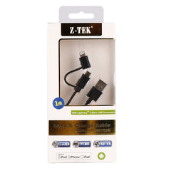 Cable MFI 2 en 1 de 8 pines + Micro USB 2.0 macho a USB de 1m