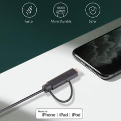 Cable MFI 2 en 1 de 8 pines + Micro USB 2.0 macho a USB de 1m