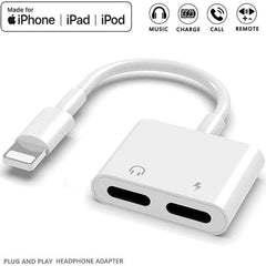 Audio y carga auxiliares con conector Lightning dual para iPhone 2 en 1
