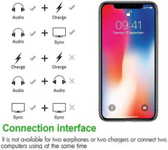 Audio y carga auxiliares con conector Lightning dual para iPhone 2 en 1