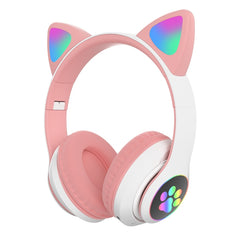 Auriculares de oreja de gato RGB de conexión dual compatibles con tarjeta TF