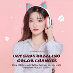 Auriculares de oreja de gato RGB de conexión dual compatibles con tarjeta TF