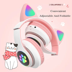 Auriculares de oreja de gato RGB de conexión dual compatibles con tarjeta TF