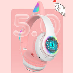 Auriculares de oreja de gato RGB de conexión dual compatibles con tarjeta TF
