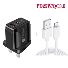 PD25W USB-C / Type-C + QC3.0 Cargador rápido...
