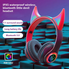 STN25 Devil Ear Auriculares para niños con micrófono Auriculares inalámbricos Luz brillante Caja de música Regalo de Navidad