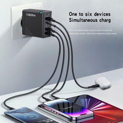 Cargador rápido de 160 W con 3 puertos USB t...