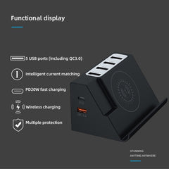 PD 20W +QC 3.0 Carga inalámbrica+6 puertos C...
