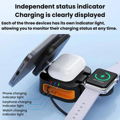 Cargador inalámbrico magnético con cable retráctil 3 en 1 de 15 W