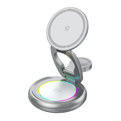Cargador inalámbrico magnético 3 en 1 de 15 W con luz LED de colores.