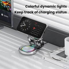 Cargador inalámbrico magnético 3 en 1 de 15 W con luz LED de colores.