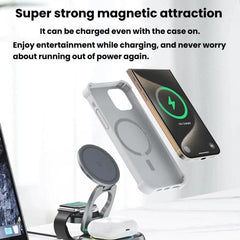 Cargador inalámbrico magnético 3 en 1 de 15 W con luz LED de colores.