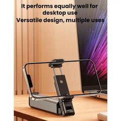 Soporte para teléfono portátil, plegable, giratorio y extensible con clip.