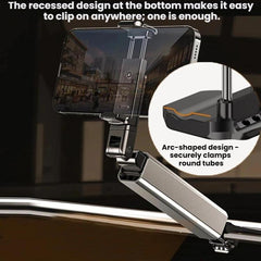 Soporte para teléfono portátil, plegable, giratorio y extensible con clip.