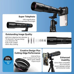 Kit de teleobjetivo APEXEL TeleCular 50x par...