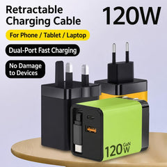 Cargador de pared GaN de 120 W con cable USB...