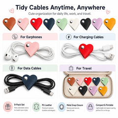 Organizador de cables de cuero con forma de corazón (paquete de 9 unidades)