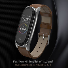 Para Xiaomi Mi Band 6 / 5 / 4 / 3 Correa de cuero de vaca