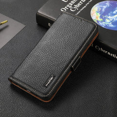Estuche RFID de cuero genuino Litchi magnéti...