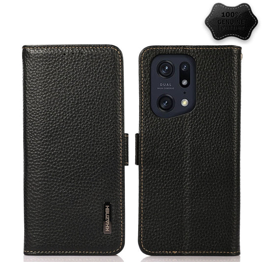 KHAZNEH Side-Magnetic Litchi Genuine Leather...