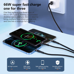 6A 66W 3 en 1 USB a 8 pines + Micro USB + US...