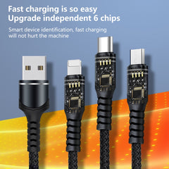 6A 66W 3 en 1 USB a 8 pines + Micro USB + US...