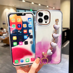 Estuche con diseño de mármol y halo dorado c...