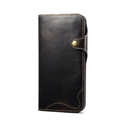 Estuche de cuero genuino con botón magnético...