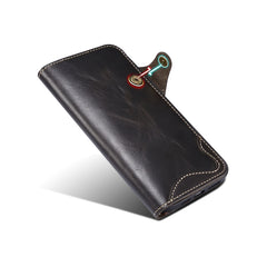 Estuche de cuero genuino con botón magnético...