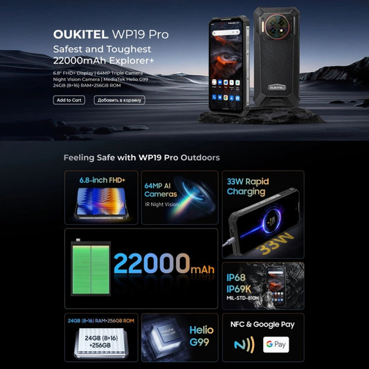 Oukitel WP19 Pro, 6,8 pulgadas MediaTek Heli...