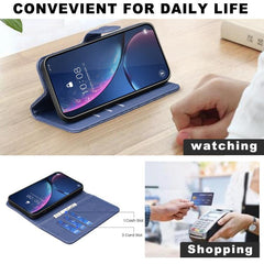 Funda de cuero tipo billetera con tapa y dis...