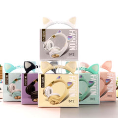 Auriculares Bluetooth con orejas de gato y luz