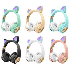 Auriculares Bluetooth con orejas de gato y luz