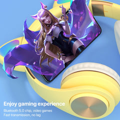 Auriculares Bluetooth con orejas de gato y luz