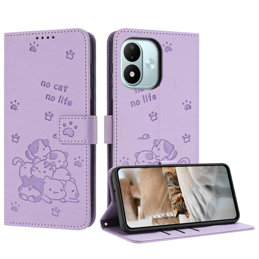 Funda de cuero para teléfono con gatito en r...