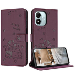 Funda de cuero para teléfono con gatito en r...
