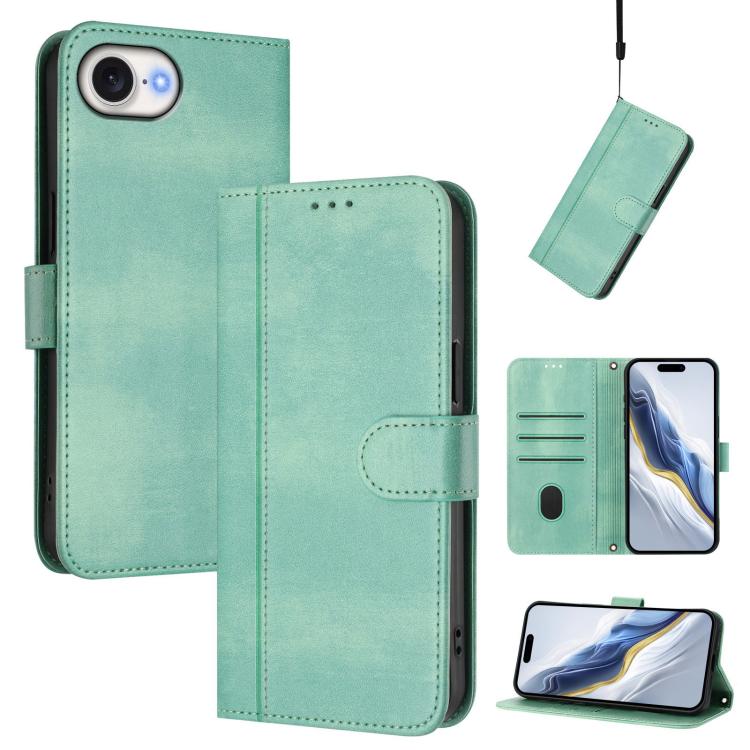 Line Splicing Buckle Retro Leather Phone Cas...