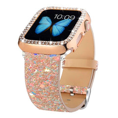 Correa de reloj de cuero con lentejuelas bri...